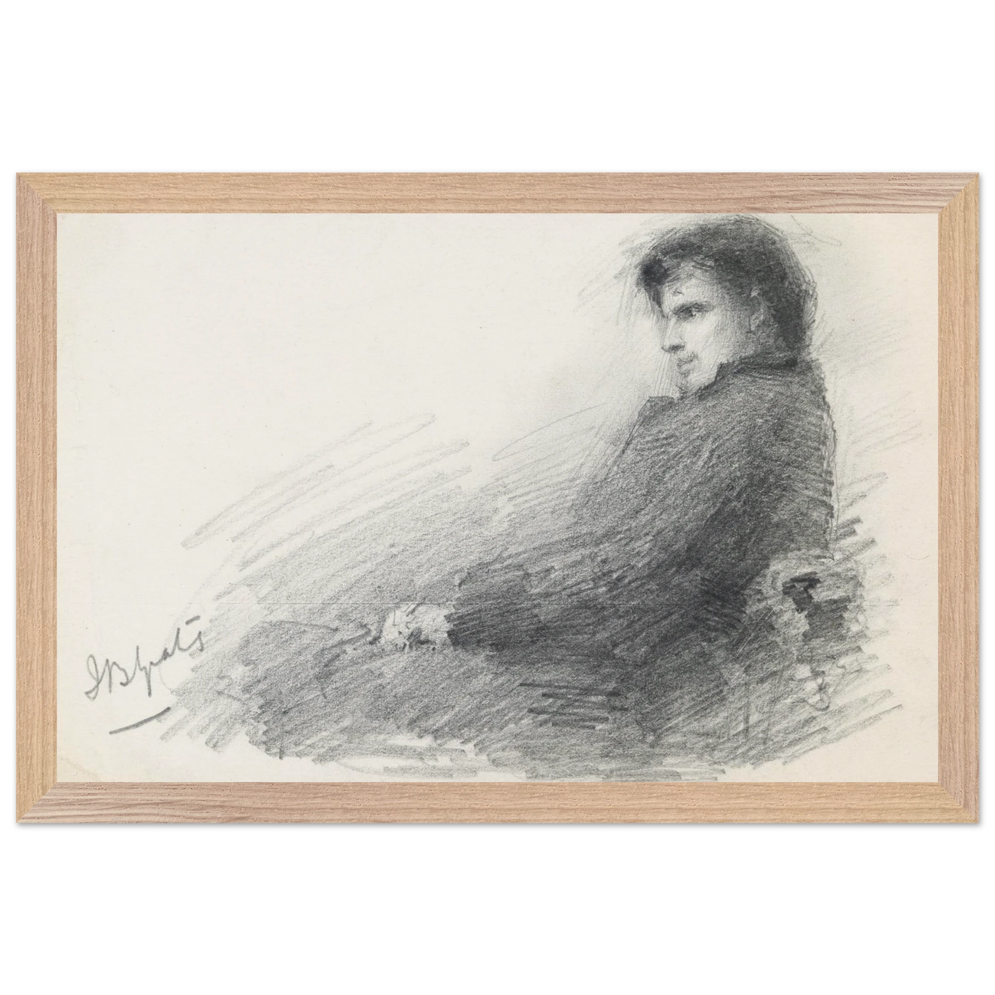 Framed Collector’s Edition portrait of young W.B. Yeats in wood frame