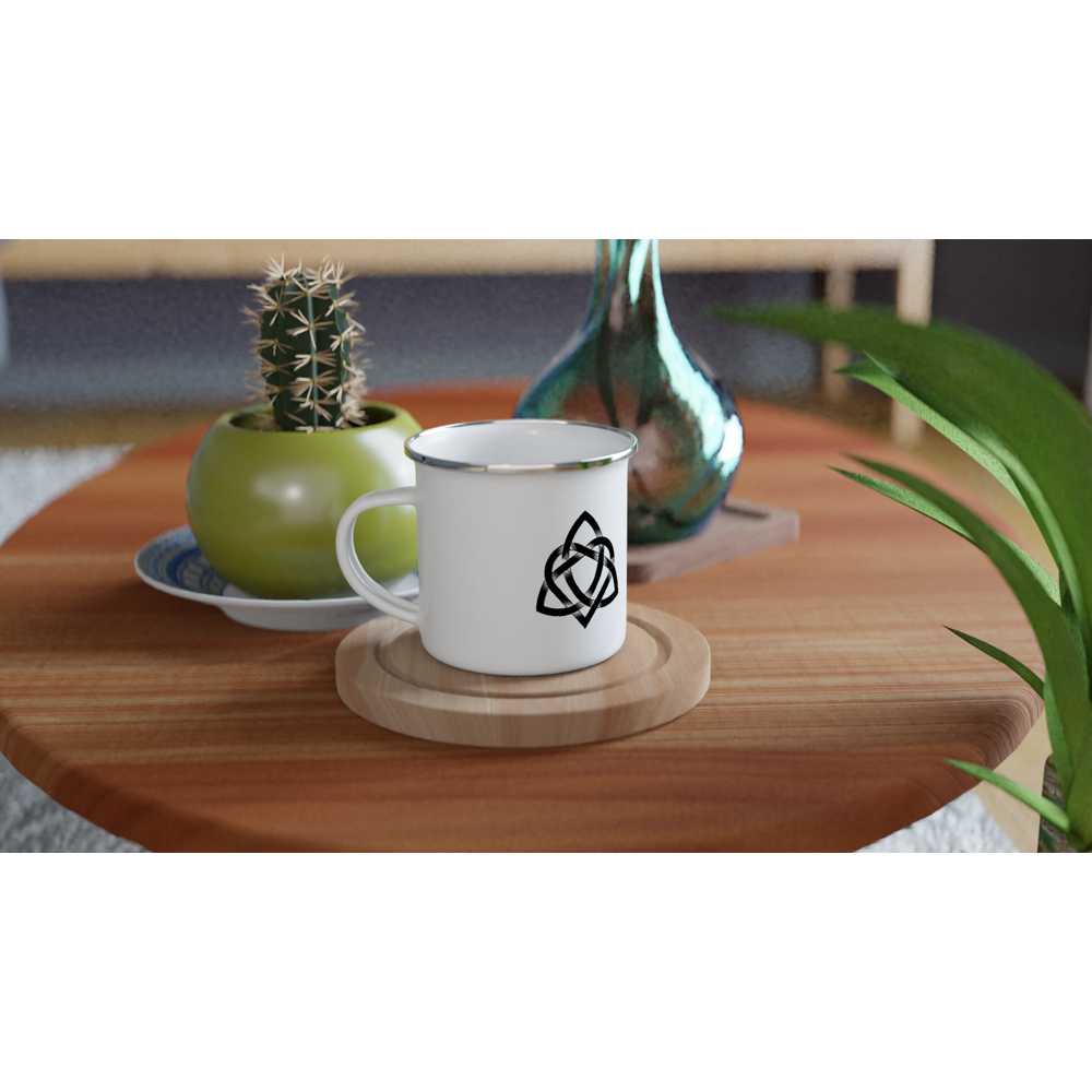 Schwarz-weiße Emaille-Tasse mit keltischem Design, 340 ml