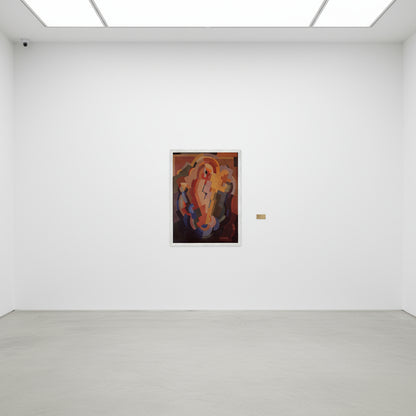 Abstract Composition displayed on gallery wall under spotlight in modern art exhibition space