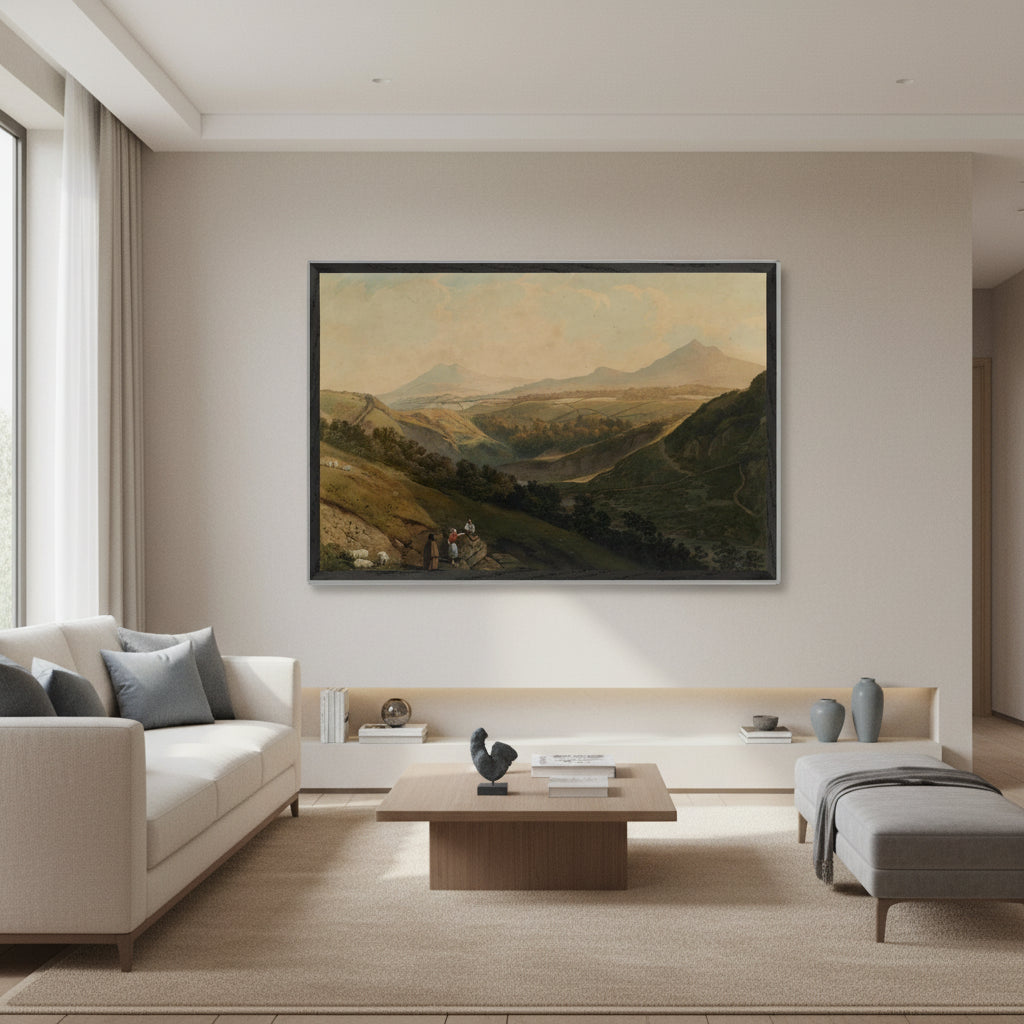 Framed reproduction of Little and Great Sugar Loaf Mountains by Henry Newton, National Gallery of Ireland  Large art print  in black frame 60×90 cm Irish heritage artwork.
