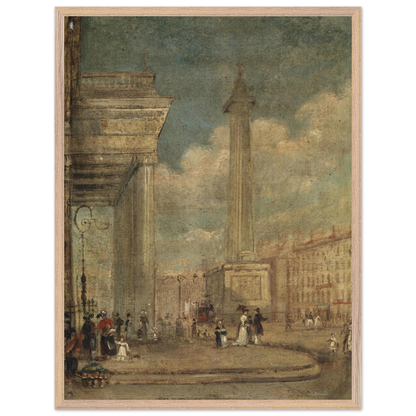 Large 60×80 cm framed reproduction of A View of O’Connell Street in a natural wood frame.