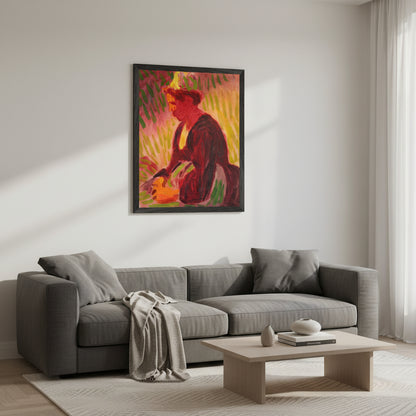 Collector’s Edition art print in a black hardwood frame displayed in a contemporary living room with charcoal textiles, soft window light, and muted tones. Museum-style presentation, clean and elegant aesthetic."