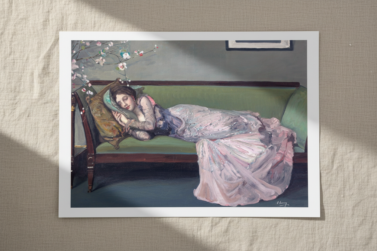 The Green Sofa by Sir John Lavery — A3 unframed Irish art print on linen, archival fine art reproduction, Buy Irish Art