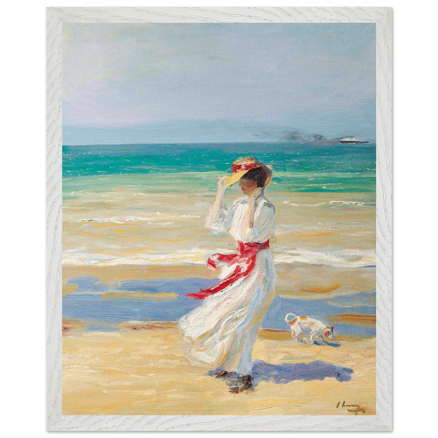 A Windy Day by Sir John Lavery, 40x50cm Collector’s Edition framed print in a white wood frame, bright coastal-ready décor.