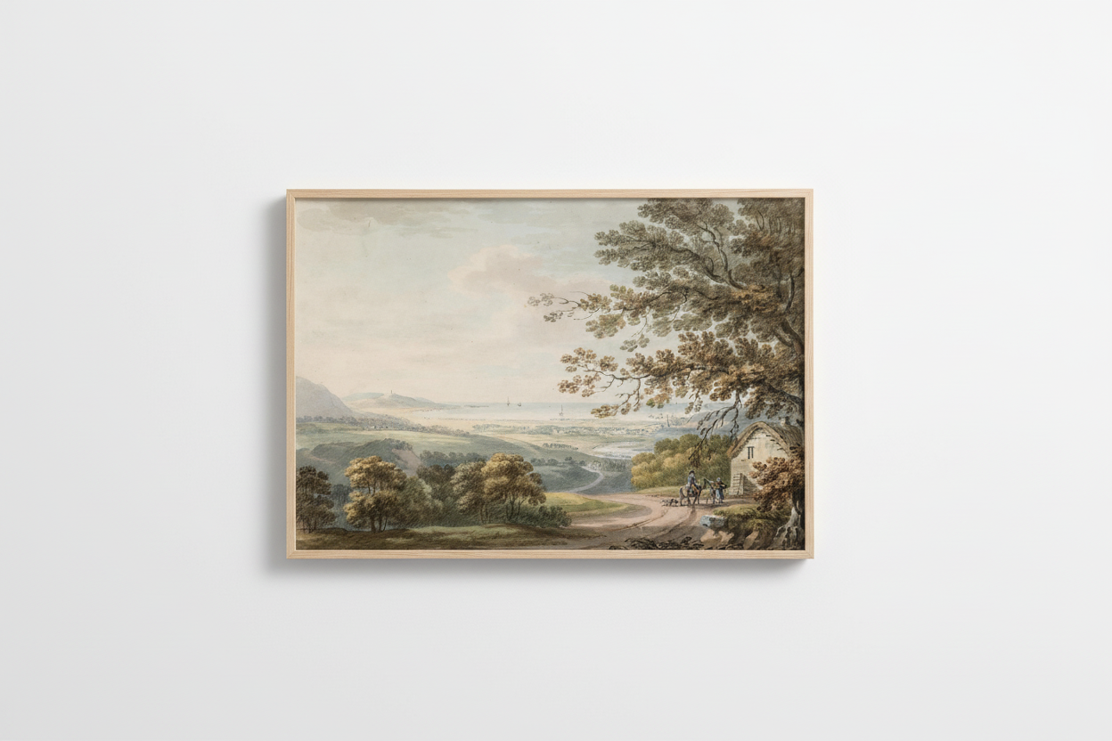 The Countryside near Bray, County Wicklow, Looking towards Killiney Bay" by Thomas Sautelle Roberts (1760-1826). Framed Print