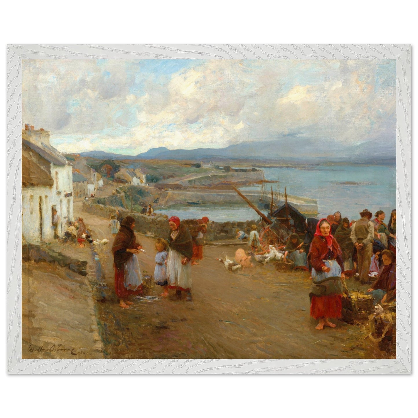 Life in Connemara, A Market Day by Walter Osborne in white gallery frame, Irish market scene art print, 40×50 cm