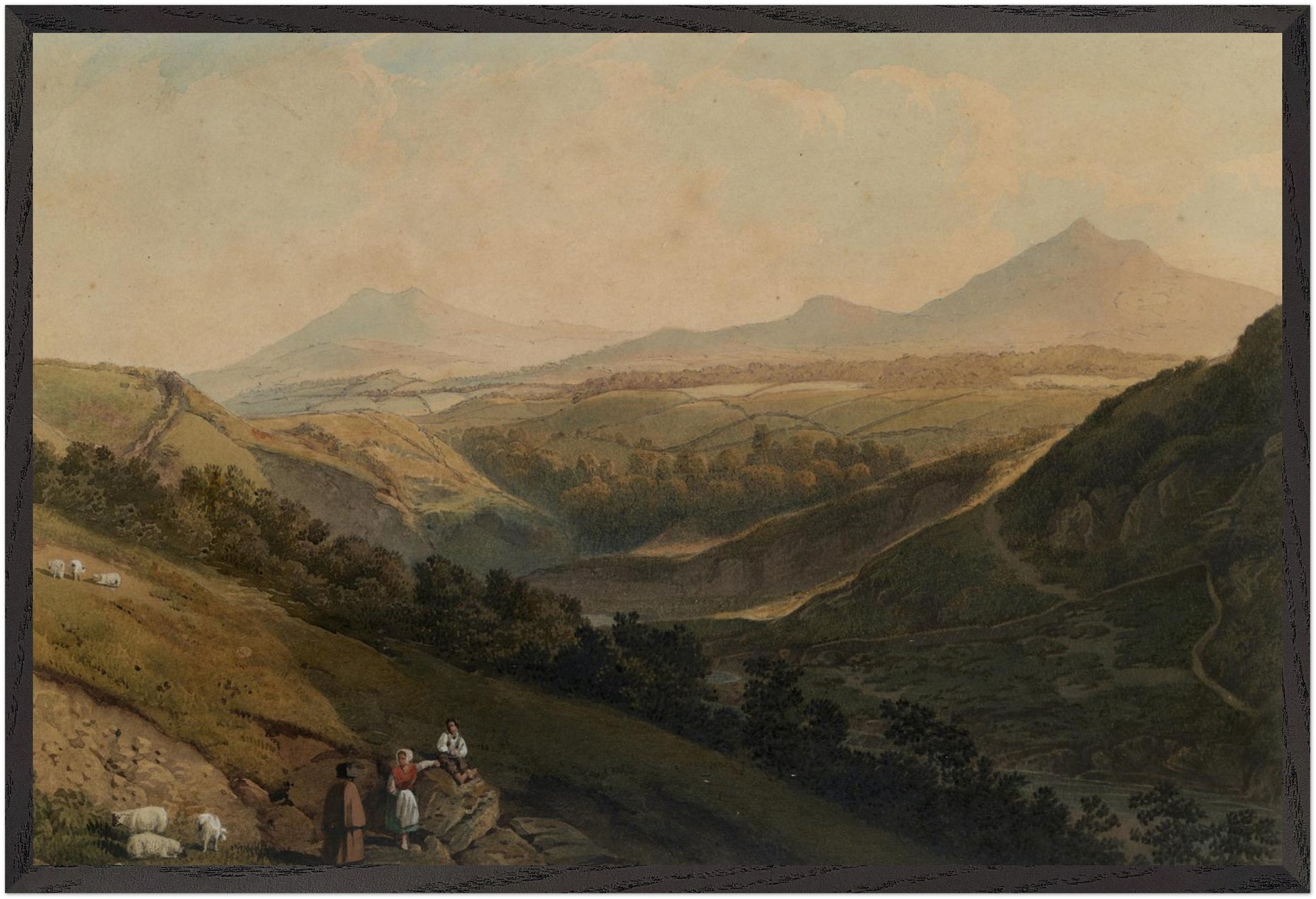 Large framed Little and Great Sugar Loaf landscape by Henry Newton in black gallery frame