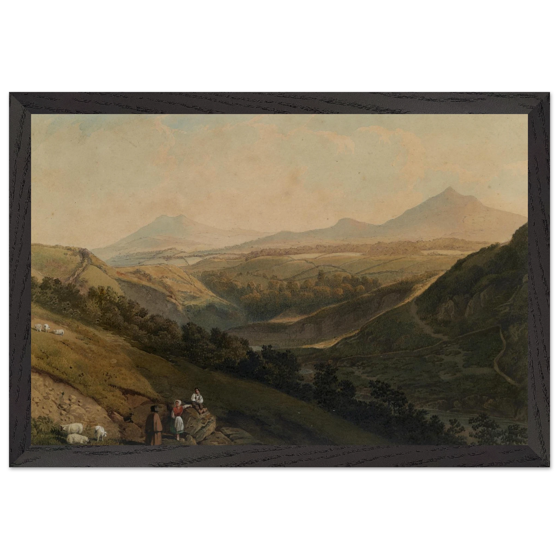 Little and Great Sugar Loaf by Henry Newton in black gallery frame, Irish landscape art print