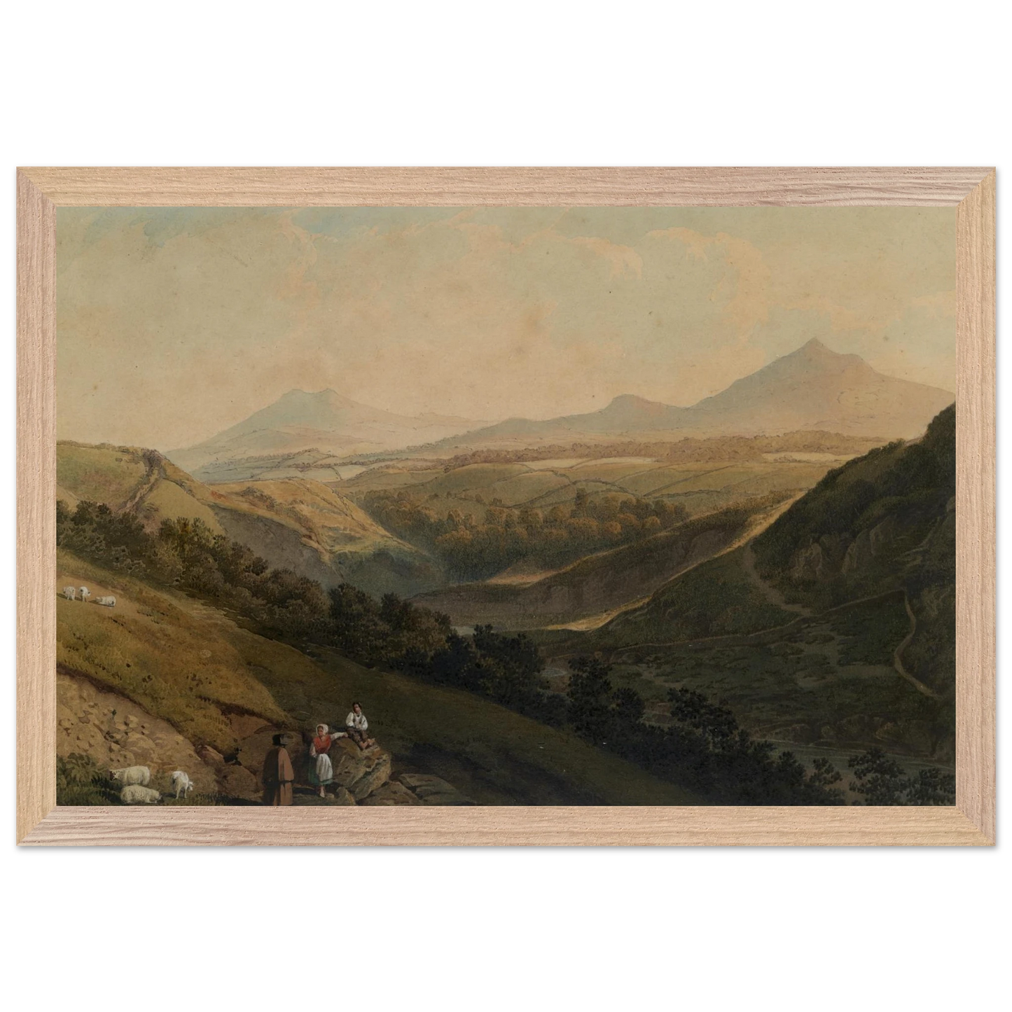 Little and Great Sugar Loaf by Henry Newton in natural wood gallery frame, Irish landscape art print