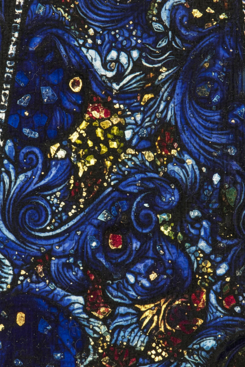 The Song of the Mad Prince" by Harry Clarke 1917 – Gothic Art Nouveau canvas wall art print Extreme macro capturing the microscopic weave of the canvas, pigment granularity, sharp micro-detail, hyper-realistic product photography.