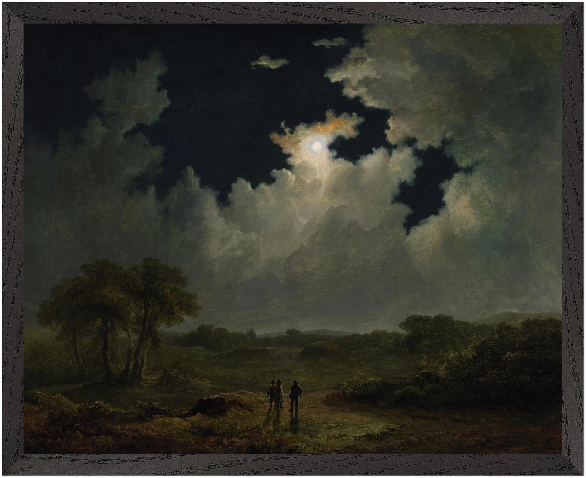 The Poachers by James Arthur O’Connor framed in black – 40×50cm Irish moonlit Romantic landscape print