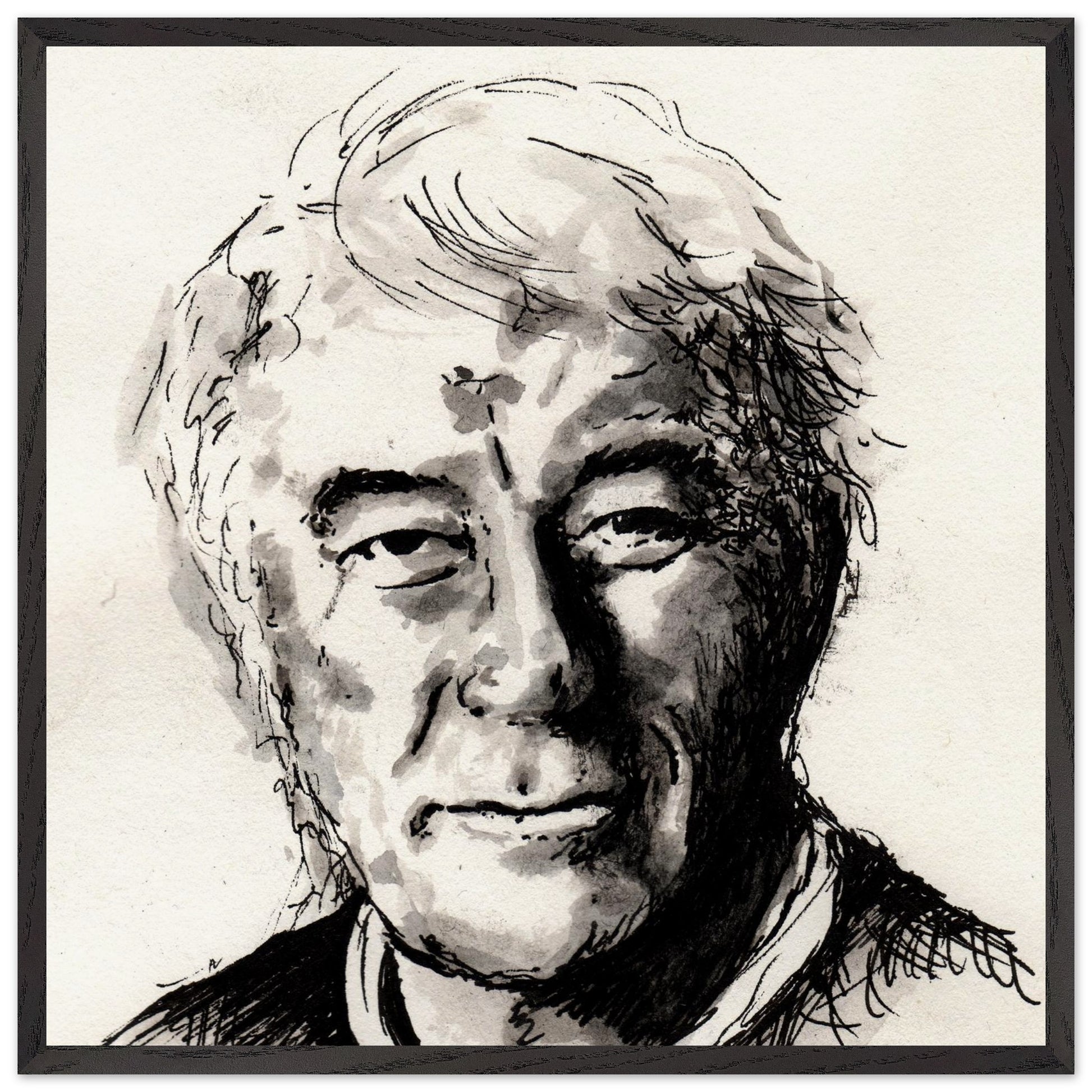 Seamus Heaney portrait The Squat Pen by Irish artist Ó Maoláin, extra large Collector’s Edition framed print, black frame
