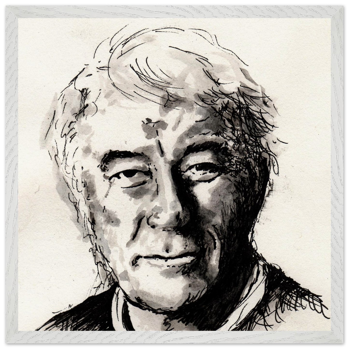 Seamus Heaney portrait The Squat Pen by Irish artist Ó Maoláin, large Collector’s Edition framed print, white gallery frame
