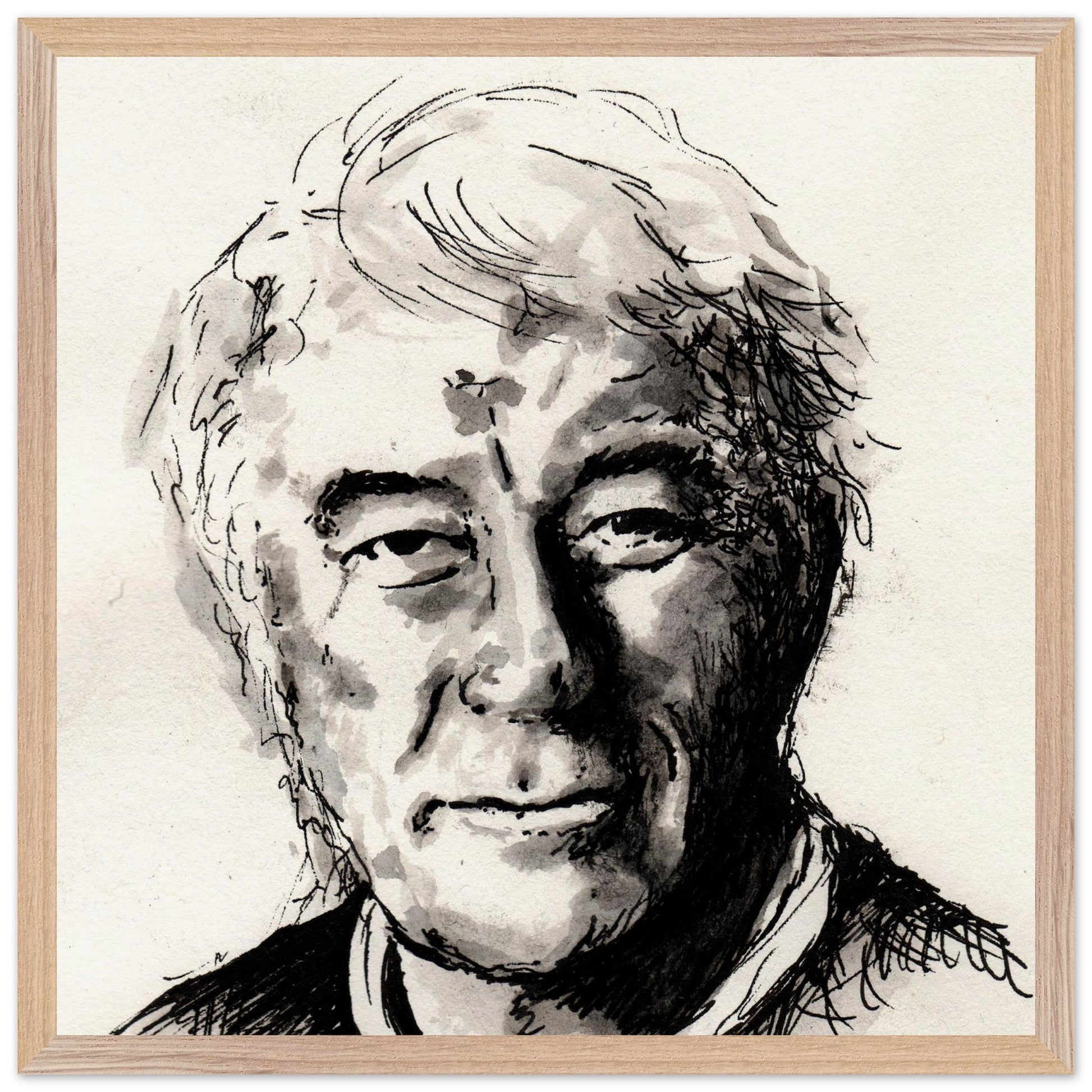 Seamus Heaney portrait The Squat Pen by Irish artist Ó Maoláin, large Collector’s Edition framed print, wood gallery frame