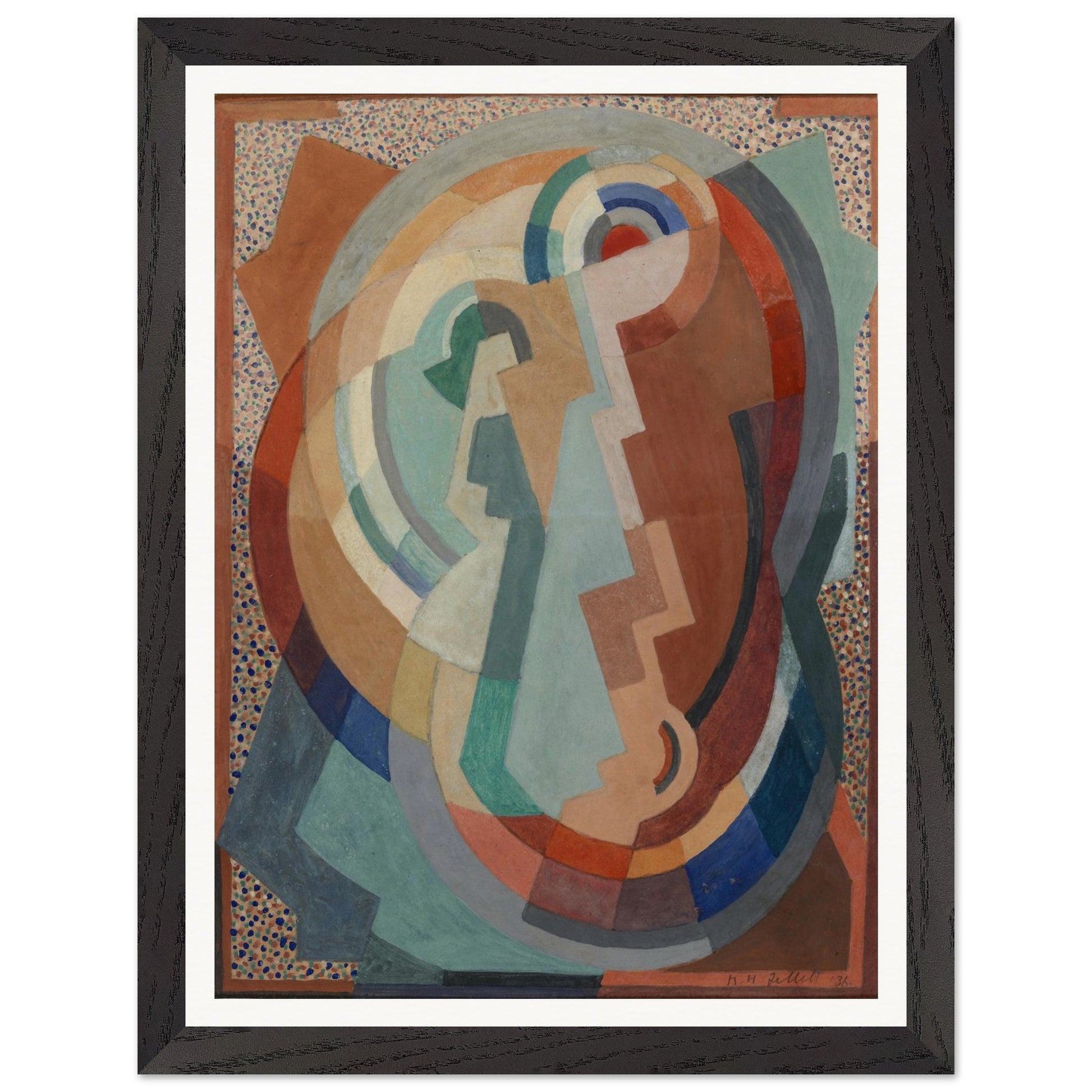 The Virgin and Child by Mainie Jellett – black framed Irish abstract religious art reproduction