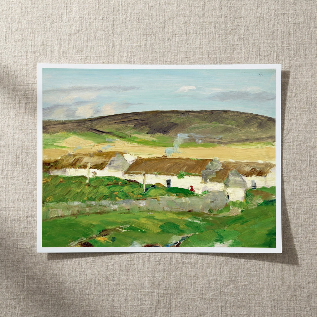 The White Cottage, Ireland by Robert Henri, unframed archival art print resting on light linen fabric in soft natural daylight
